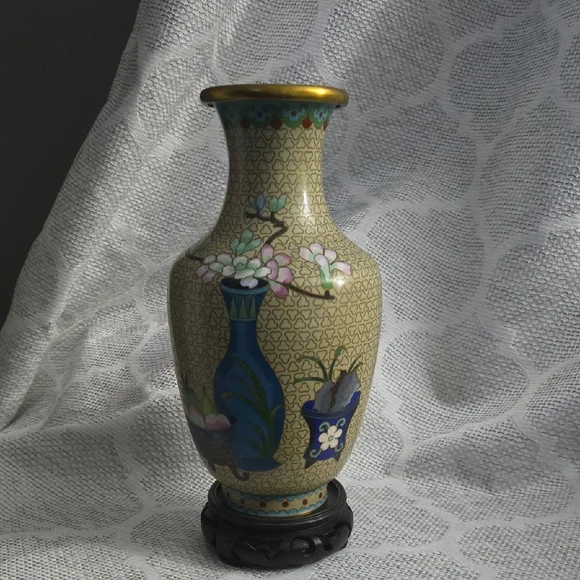 Cloisonne Vase with Wooden Stand - Picture 1 of 10